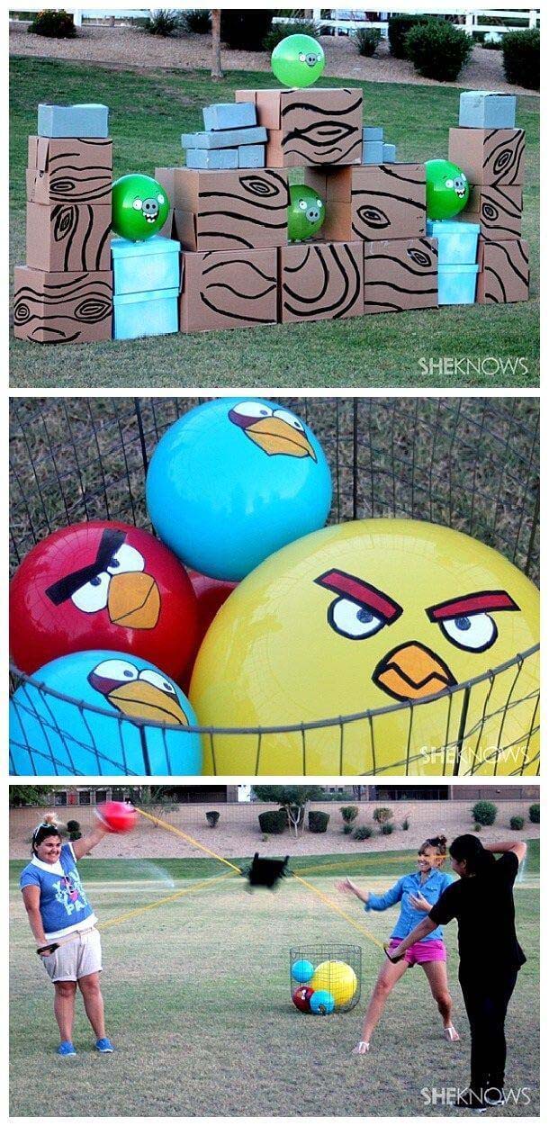 Outdoor Angry Birds Lawn Game #diybackyardgames #outdoorgames #decorhomeideas