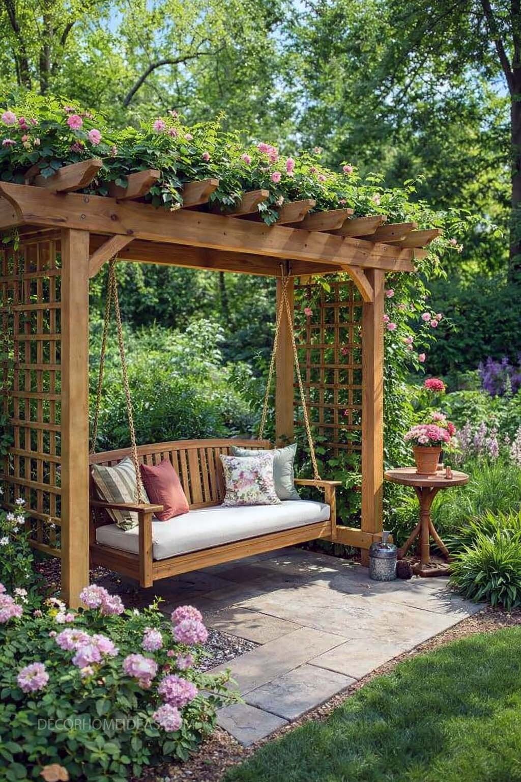 Romantic Garden Pergola Swing Idea