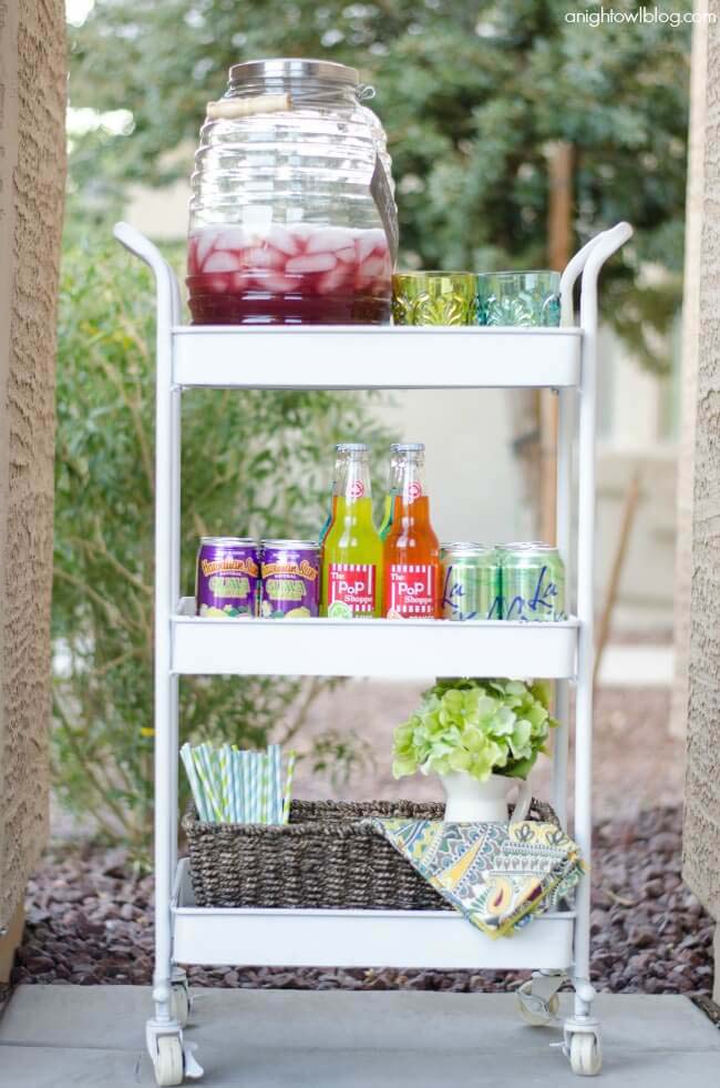 Sleek Metal Bar Cart on Wheels #outdoorbar #diyoutdoorbar #decorhomeideas