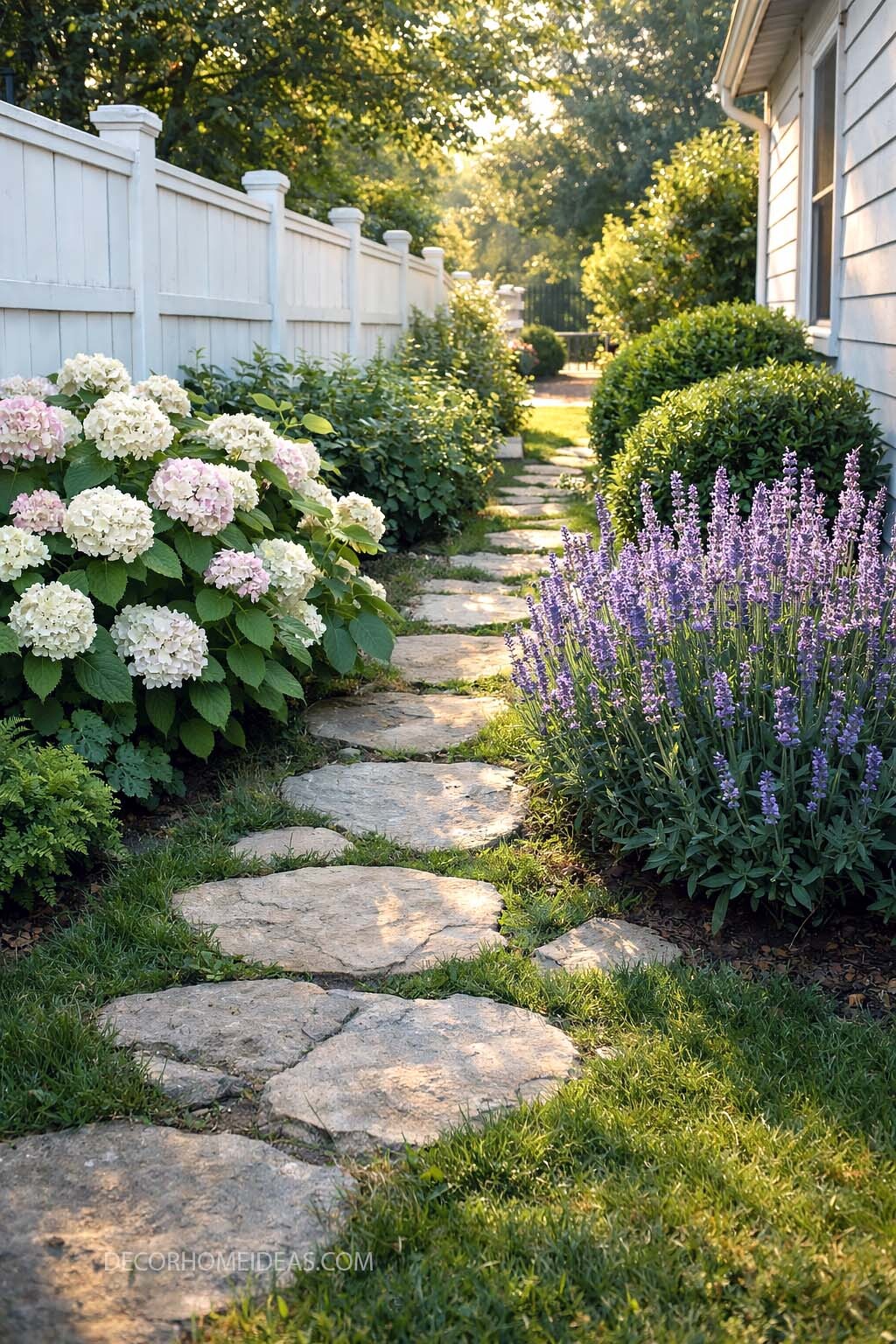 Soft Stone Garden Path With Blooming Flowers