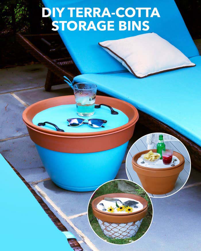 Terracotta Table-Containers #pooldecorideas #diypooldecor #decorhomeideas