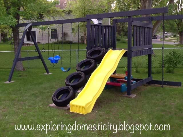 Tire Ramp for Your Jungle Gym #backyardkidsgames #diybackyardgames #decorhomeideas