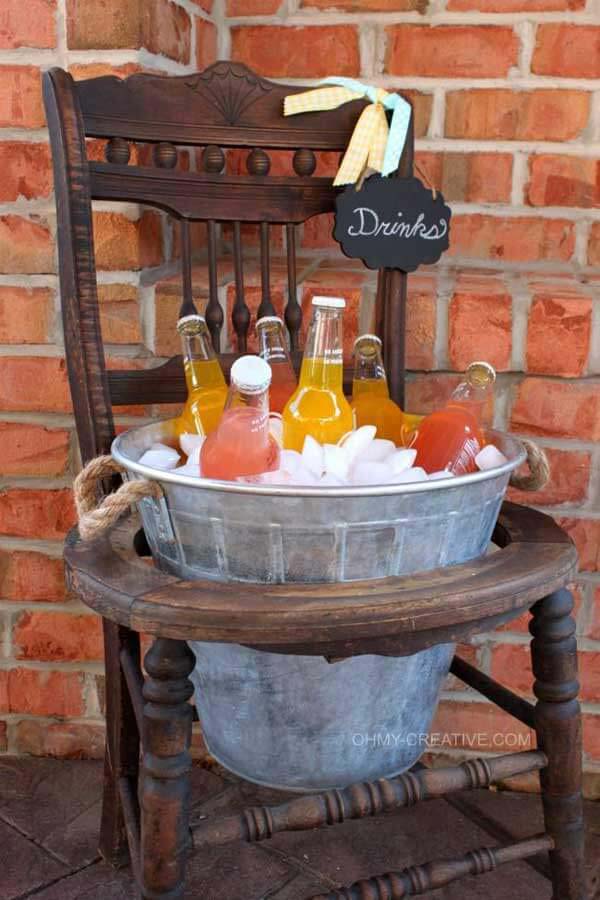 Wooden Chair with an Ice Bucket Center #outdoorbar #diyoutdoorbar #decorhomeideas