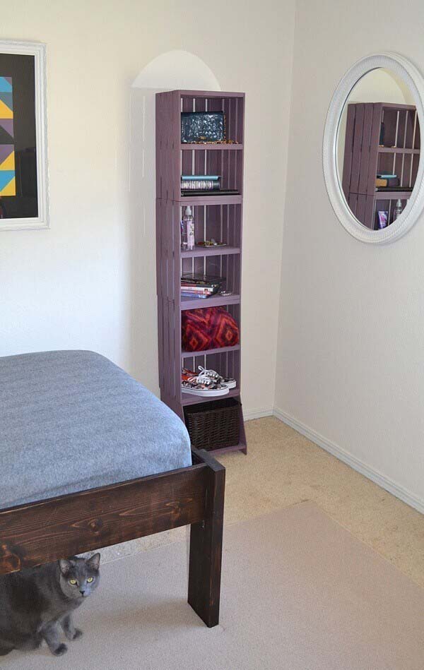 Accessorize Your Bedroom with Portable Standing Shelf #diywoodcrateprojects #diywoodcrateideas #decorhomeideas