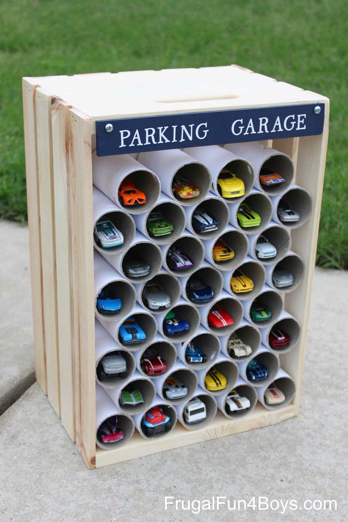 Creative Kids' Car Collection Storage #diywoodcrateprojects #diywoodcrateideas #decorhomeideas