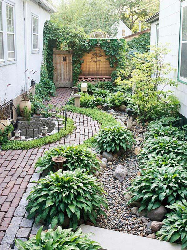 Dense Greenery and Manicured Paths #sideyard #sidegarden #decorhomeideas