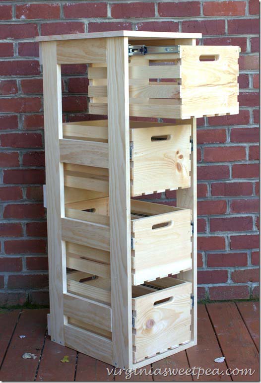 DIY Cabinet with Sliding Crate Drawers #diywoodcrateprojects #diywoodcrateideas #decorhomeideas