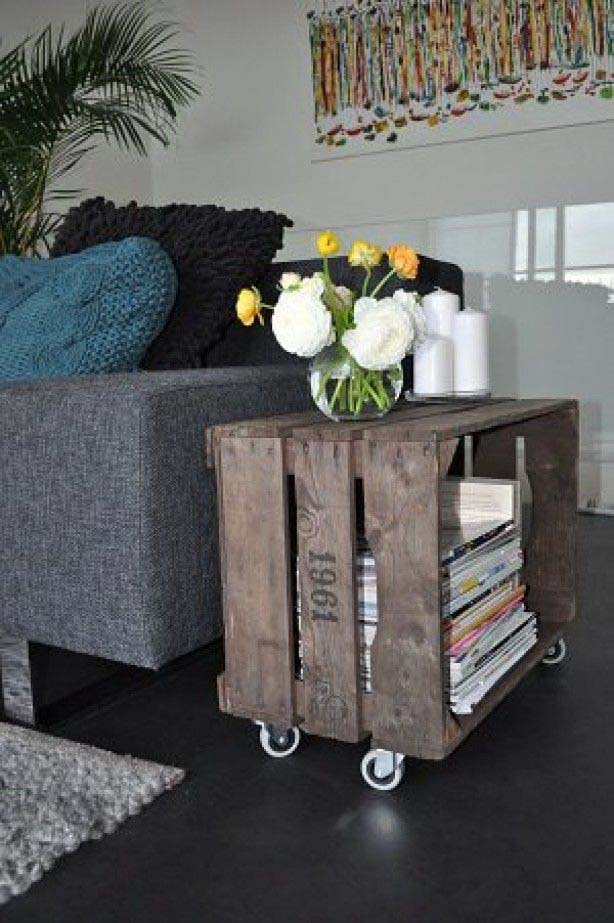 DIY Side Table on Casters #diywoodcrateprojects #diywoodcrateideas #decorhomeideas