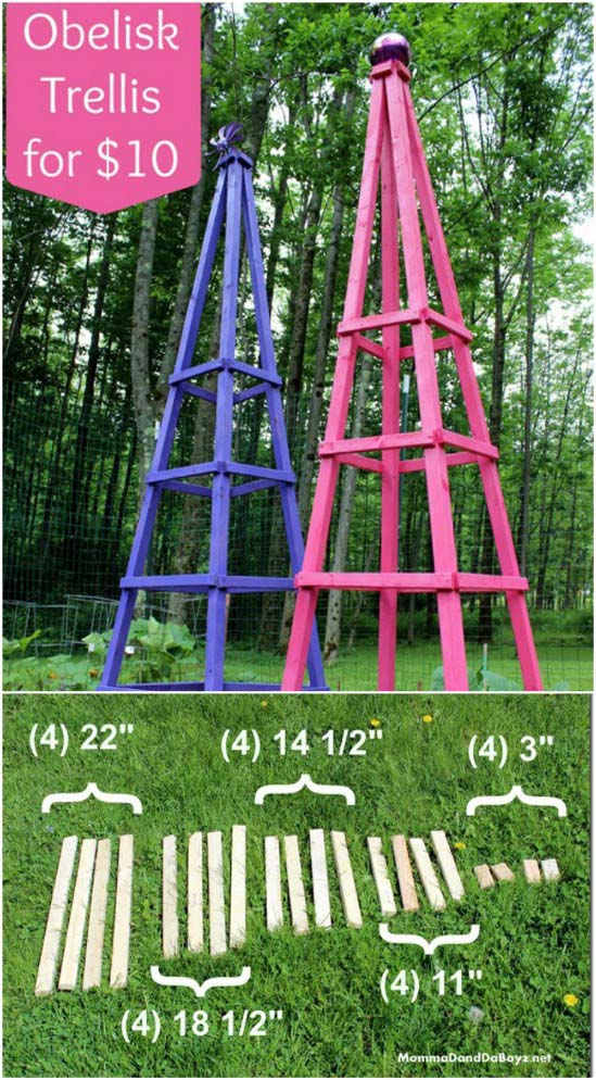 Easy $10 Obelisk Trellis #plantsupport #tomatocage #decorhomeideas