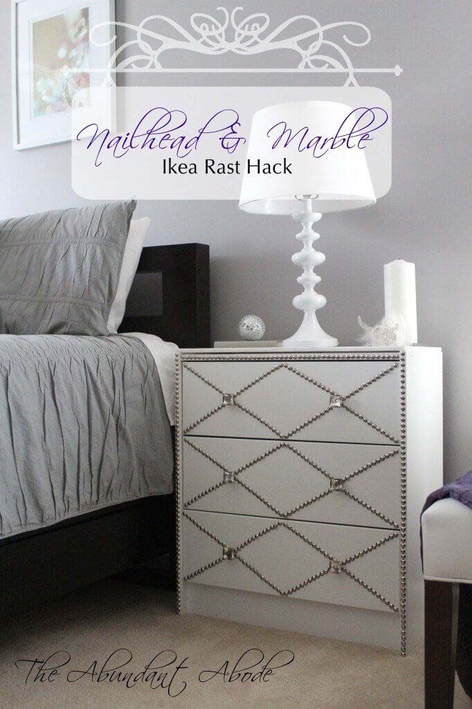 Elegant and Bejeweled White Night-Stand #IKEAhacks #IKEAfurniture #decorhomeideas