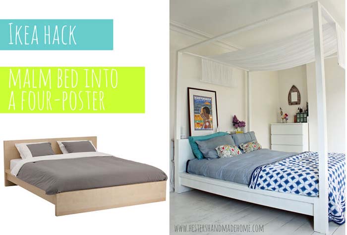 Elegant Four-Poster Bed Makeover #IKEAhacks #IKEAfurniture #decorhomeideas