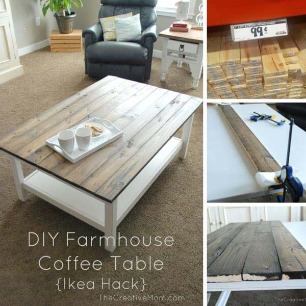 Homey DIY Coffee Table with Polished Wood #IKEAhacks #IKEAfurniture #decorhomeideas