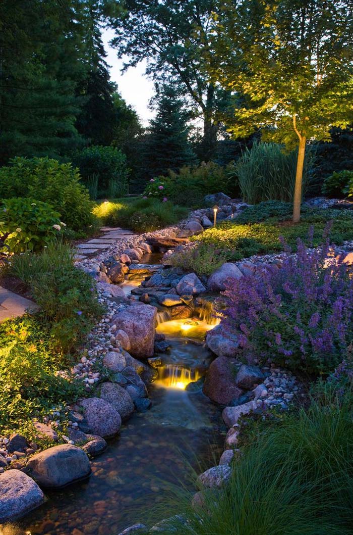 Lighted Waterfall #backyardlandscaping #decorhomeideas