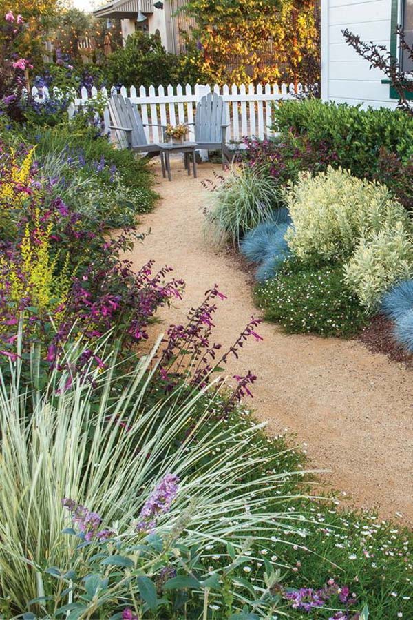 Lush Coastal Mini-Garden with Chairs #sideyard #sidegarden #decorhomeideas