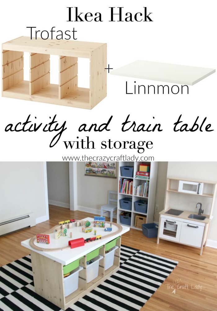 Rectangular Activity Table with Accessible Shelves #IKEAhacks #IKEAfurniture #decorhomeideas