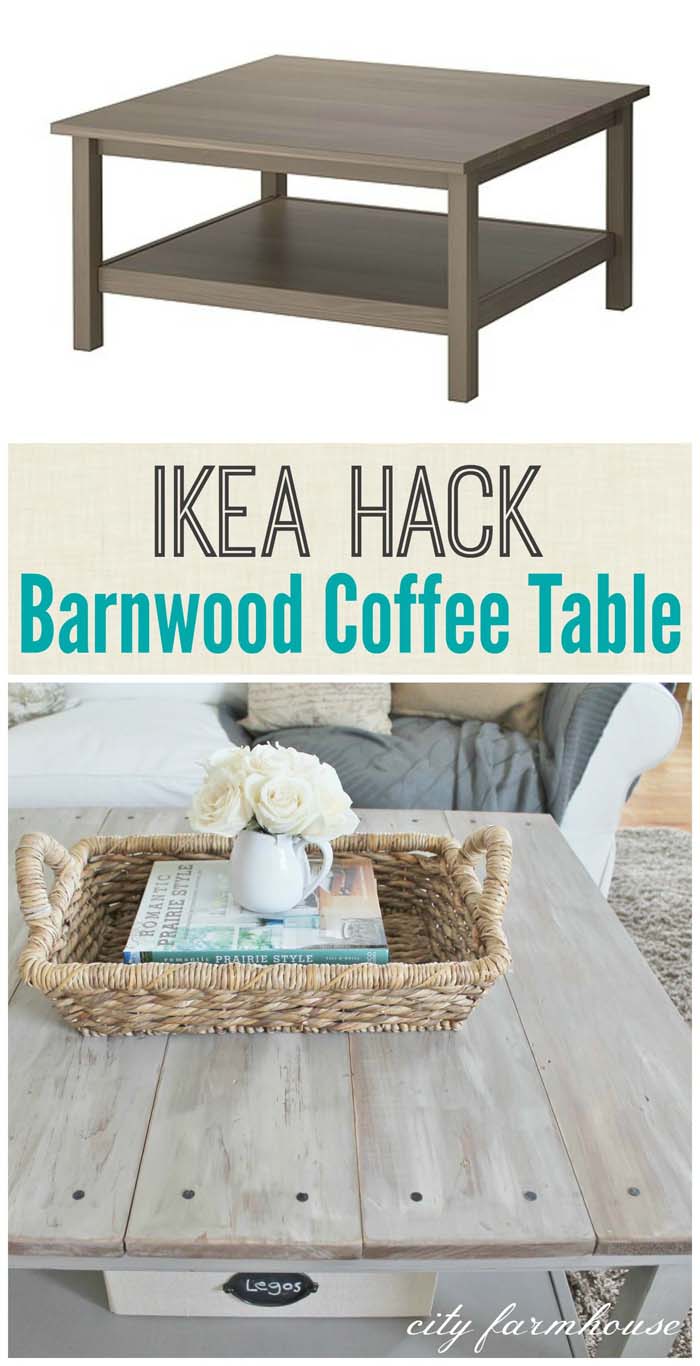 Rustic Coffee Table with Suspended Shelves #IKEAhacks #IKEAfurniture #decorhomeideas