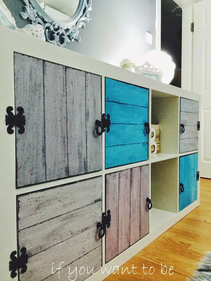 Rustic Wall Cabinet with Fancy Black Hinges #IKEAhacks #IKEAfurniture #decorhomeideas