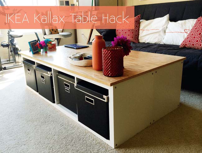 Simple Coffee Table with Underlying Basket Units #IKEAhacks #IKEAfurniture #decorhomeideas