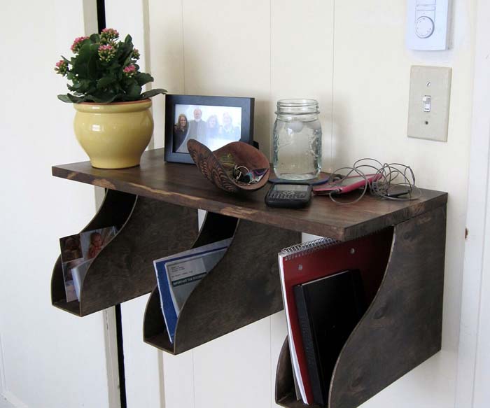 Suspended Wall Shelf with Dark Wood Finish #IKEAhacks #IKEAfurniture #decorhomeideas