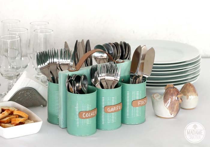 Turqoise Can Bottle Cutlery Storage #trashtotreasure #decorhomeideas