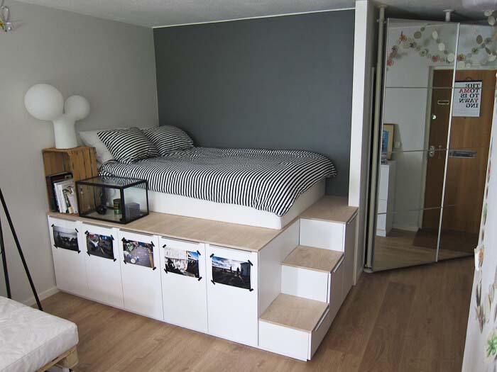 Unique Bed-Stand with Smooth Wood Steps #IKEAhacks #IKEAfurniture #decorhomeideas