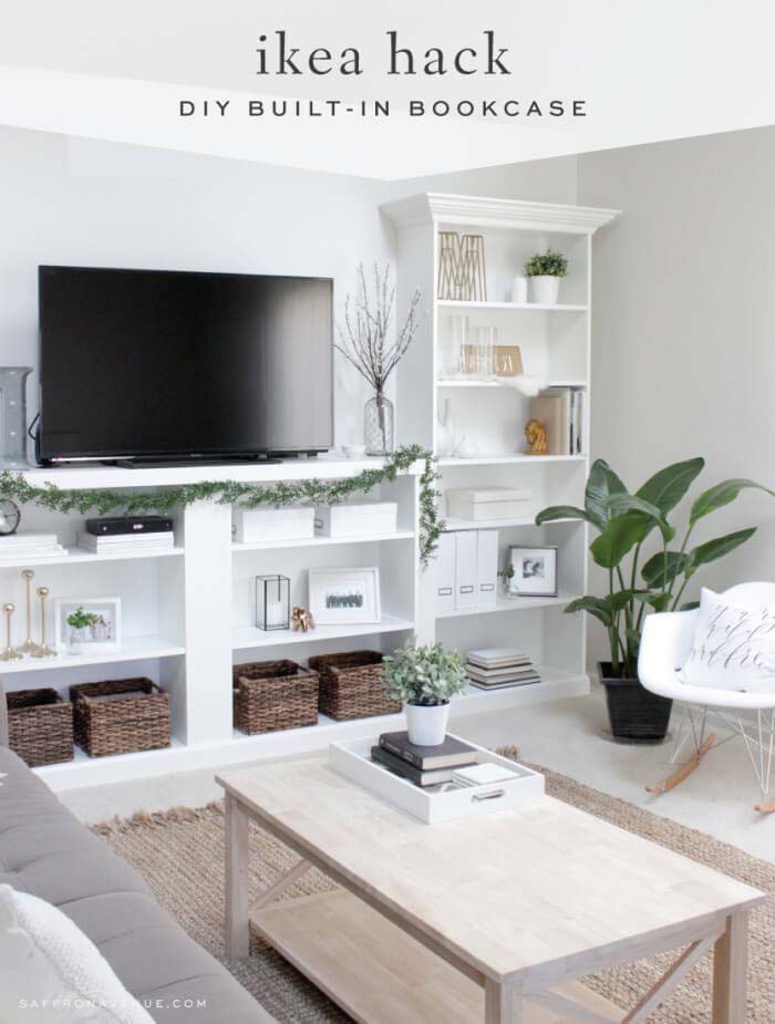 Unobtrusive White Wall Bookcase for Living Room #IKEAhacks #IKEAfurniture #decorhomeideas