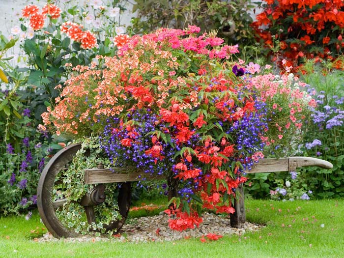 Cottage-Style Planted Wheelbarrow #frontyardlandscapingideas #decorhomeideas