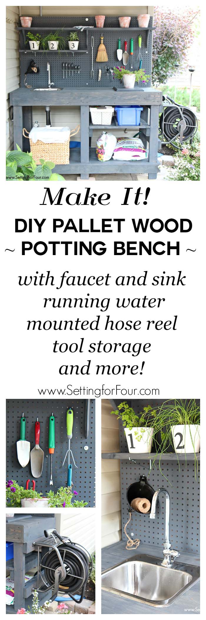 DIY Potting Bench with Sink #gardentoolstorage #gardenhacks #decorhomeideas