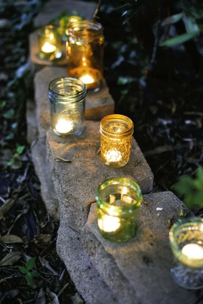 Eclectic Multi-Colored Glass Votive Candle Jars #backyardlightingideas #decorhomeideas
