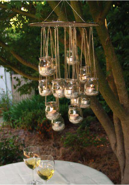 Outdoor Hanging Tealight Candle Chandelier #backyardlightingideas #decorhomeideas