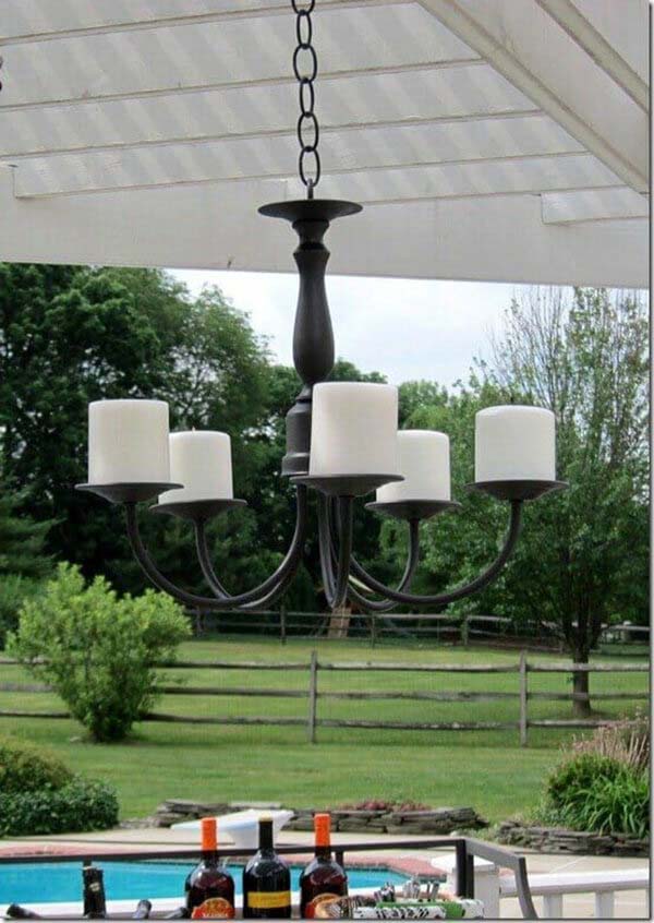 Painted Black Classic Candle Chandelier for Outdoors #backyardlightingideas #decorhomeideas