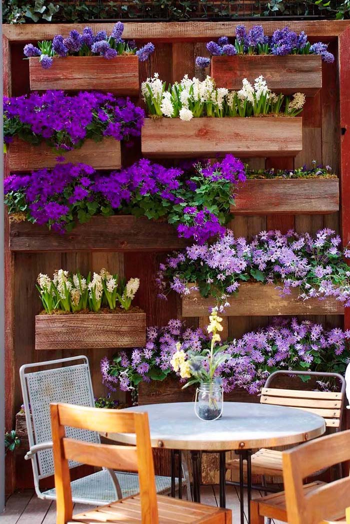 Purple and White Blooms with Wall Boxes #gardenfencedecoration #decorhomeideas