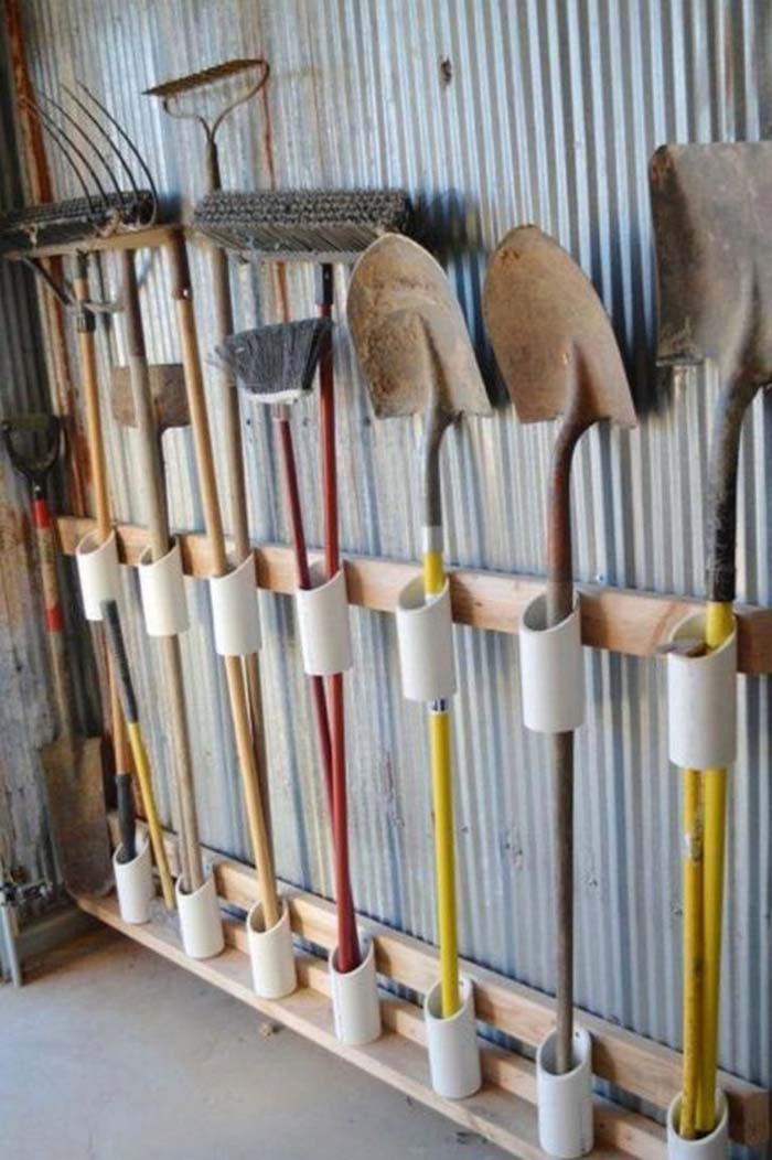 PVC Pipes Wall Storage Idea #gardentoolstorage #gardenhacks #decorhomeideas