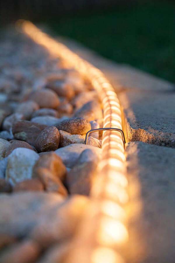 Rope Light Gravel Pathway Illumination #backyardlightingideas #decorhomeideas