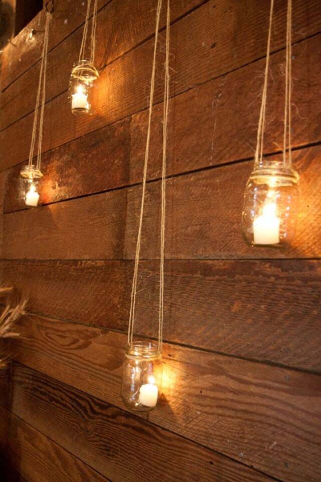 Rustic Hanging Mason Jar Candle Holders #backyardlightingideas #decorhomeideas