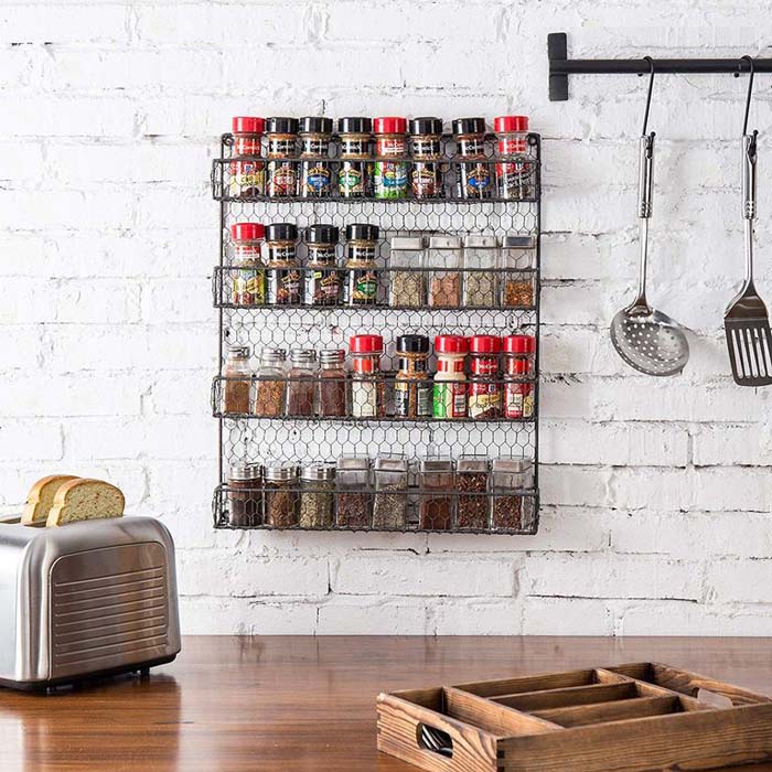 Rustic Wall Mounted Spice Rack #spicerackideas #decorhomeideas