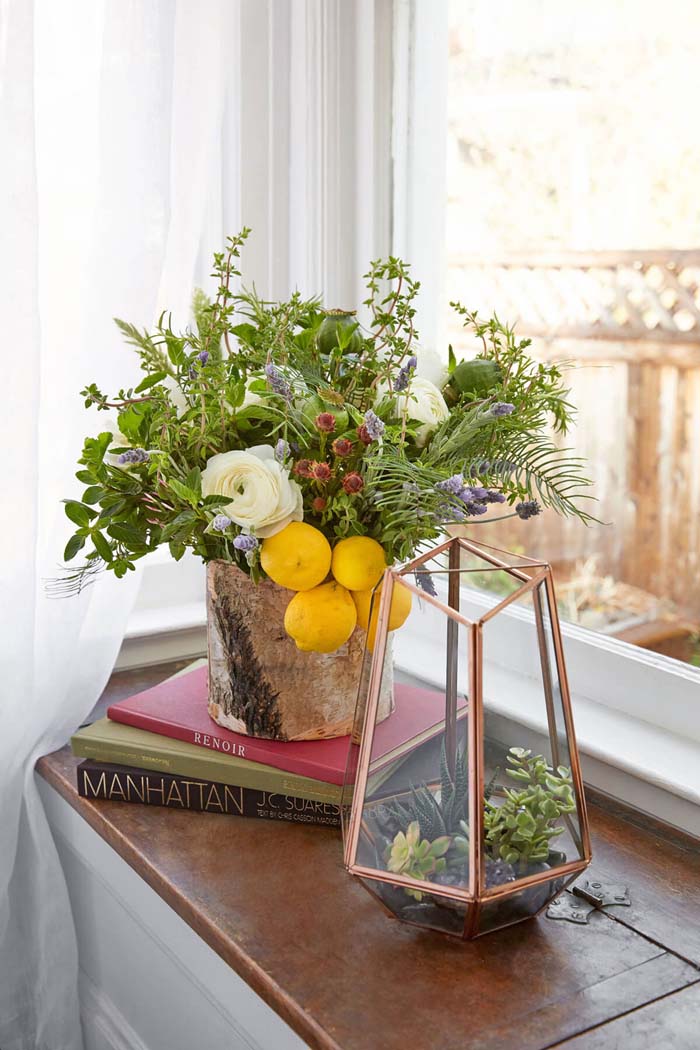 Succulents, Citrus and Leaves in Copper Containers #flowerarrangementsideas #flowerarrangement #decorhomeideas