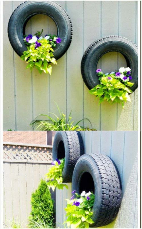 Upcycled Tire Planters #gardenfencedecoration #decorhomeideas