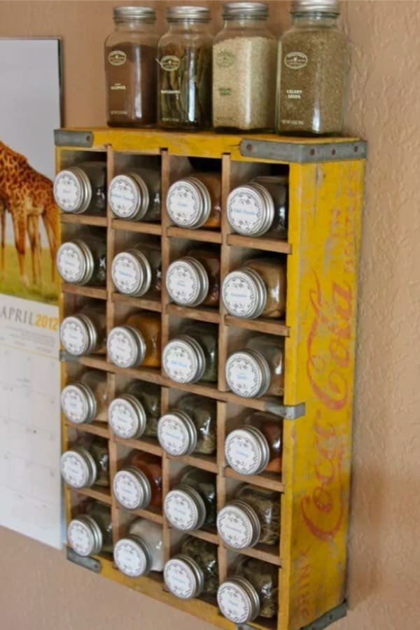 Vintage Coca-Cola Crate Spice Rack #spicerackideas #decorhomeideas