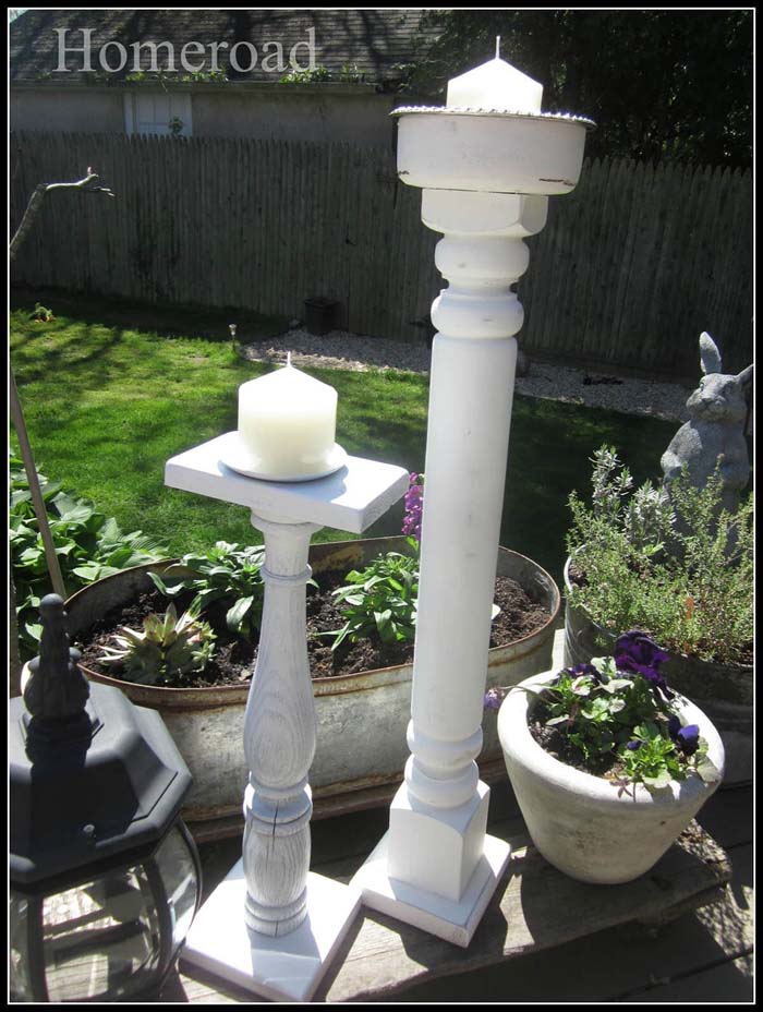 White and Wooden Spindle Outdoor Candle Stand #backyardlightingideas #decorhomeideas