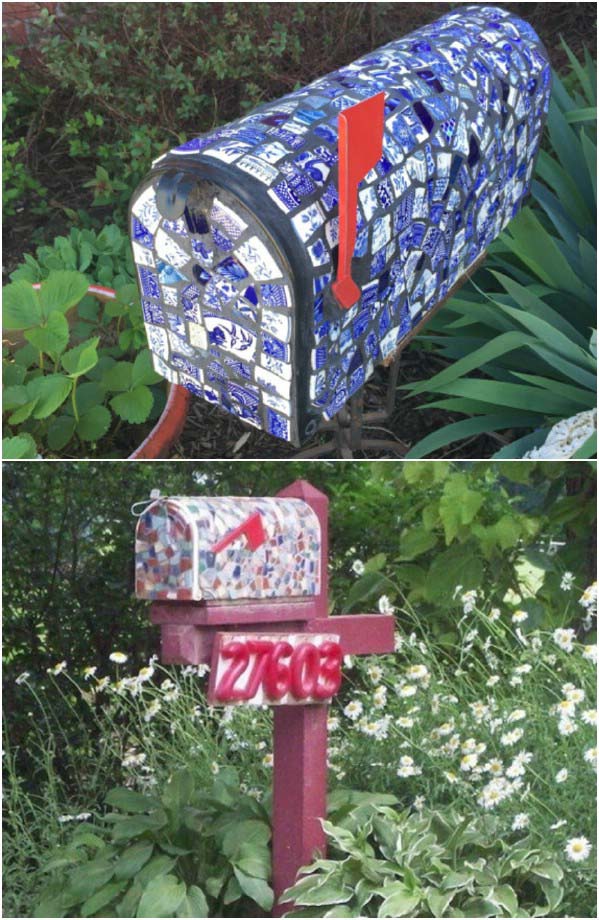 Broken China Mosaic Mailbox #brokenglassart #decorhomeideas