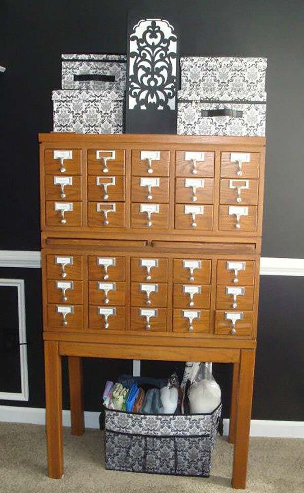Card Catalog Storage Crafting Shelf #vintage #storageideas #decorhomeideas