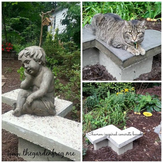 Chevron Inspired Cement Garden Bench Project #diycementprojects #decorhomeideas