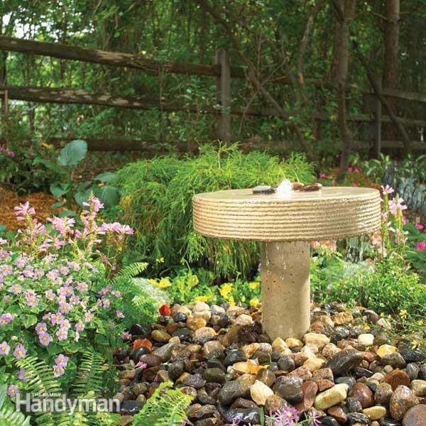 Concrete Garden Fountain Perfect for a Patio #diycementprojects #decorhomeideas