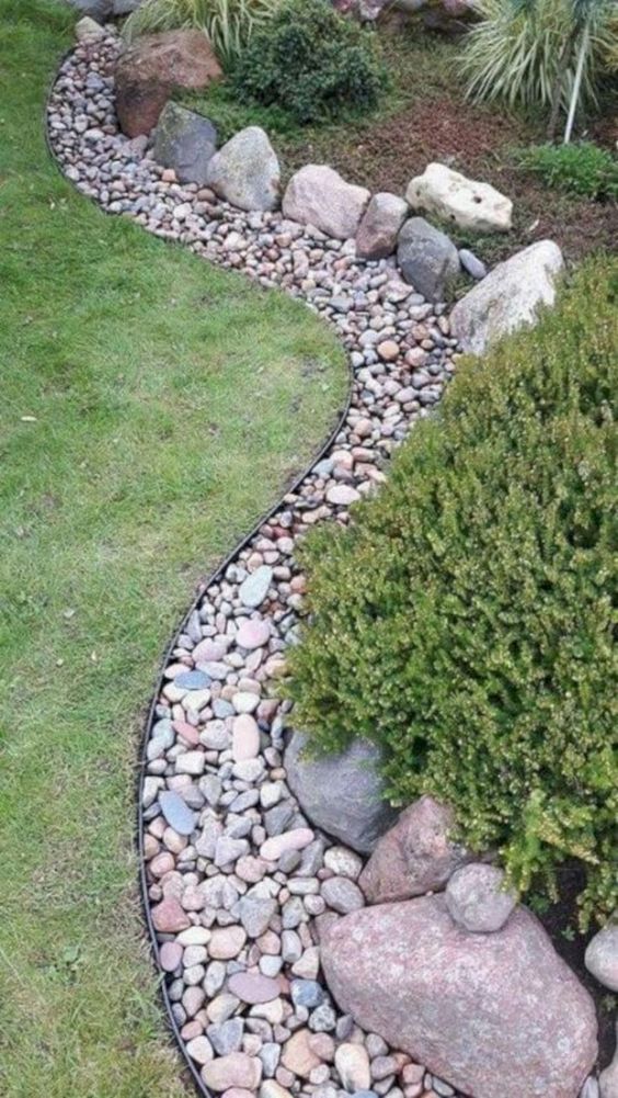 Define The Backyard Zones With Stones #riverrocklandscaping #decorhomeideas