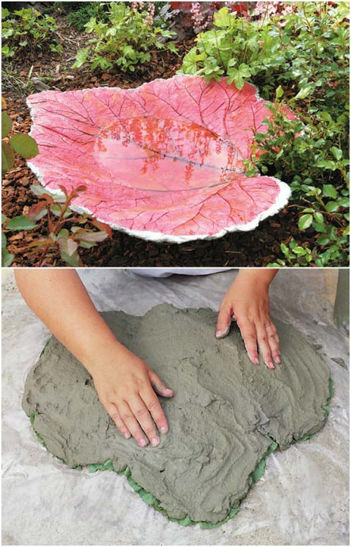 DIY Sand Cast Leaf Bird Bath #diycementprojects #decorhomeideas
