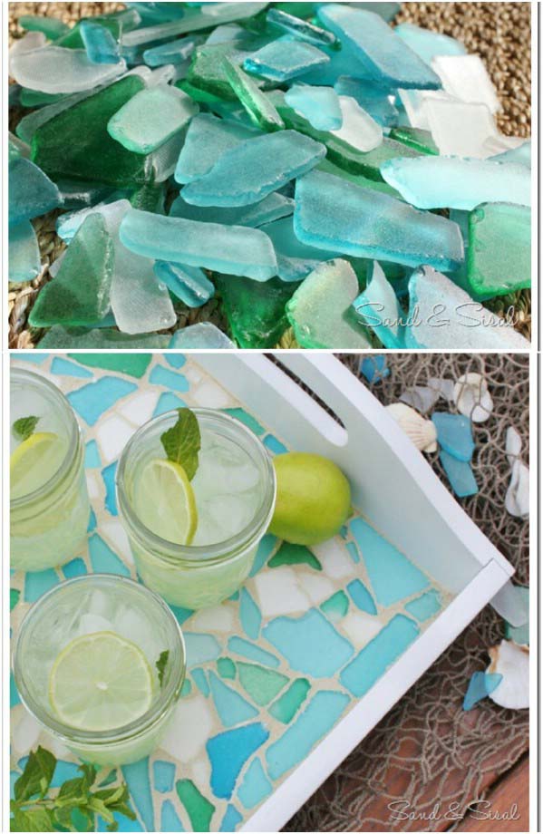 Easy DIY Sea Glass Serving Tray #brokenglassart #decorhomeideas
