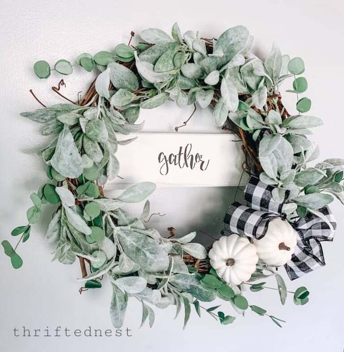 Eucalyptus with Black and White Gather Wreath #fallfarmhousedecor #decorhomeideas