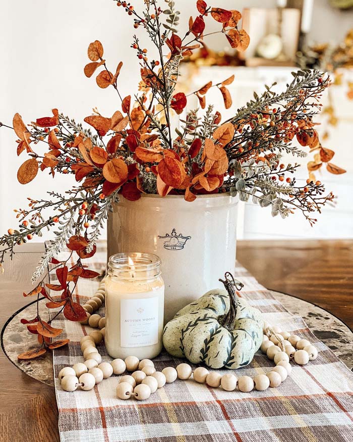 Fall Colors and Candles #diningtablecenterpiece #decorhomeideas