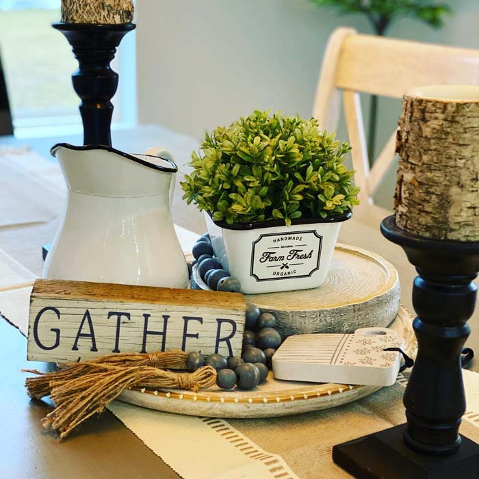 Farmhouse-Themed Centerpiece #diningtablecenterpiece #decorhomeideas